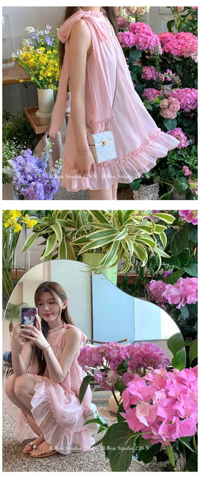Elegant Dress Korean Style Fashion Pure Color Dress Female 2023 New Summer Sweet Y2k Mini Dress Party Women Casual Sleeveless