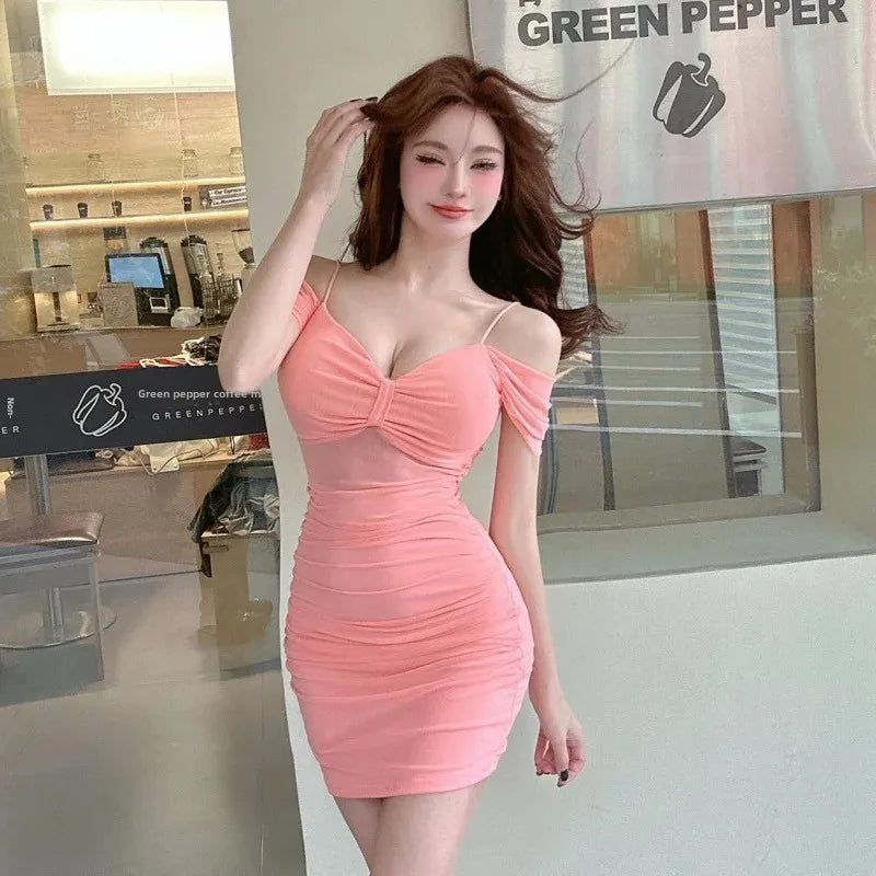 Sexy Low Cut Strapless Bodycon Dress for Women Summer Night Club Workwear Hot Girl Shoulder Bared Mini Dress Club Women's Wear