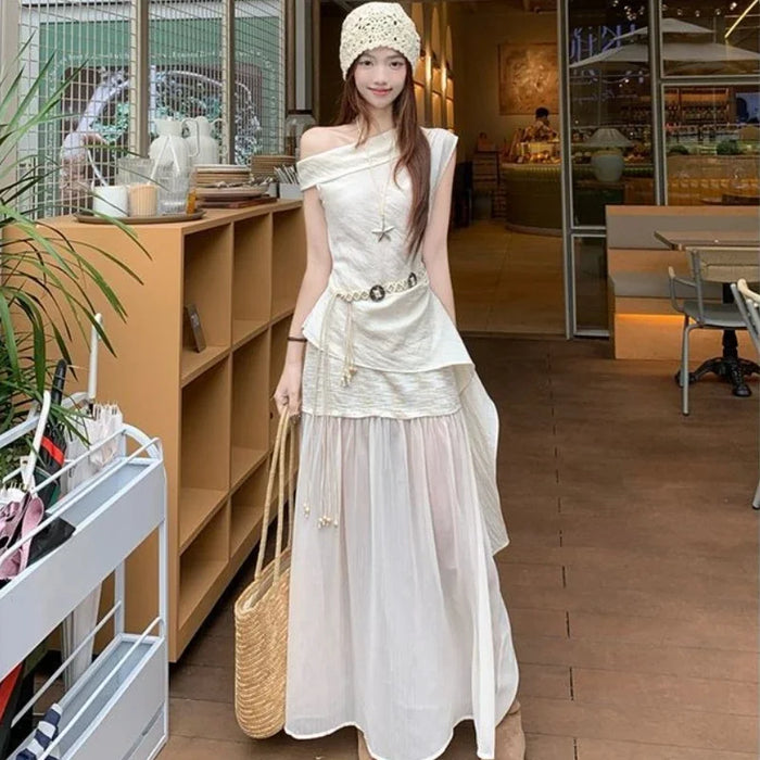 Office 2 Pieces Skirt Sets for Women Summer Fashion 2025 Korean Style Full Y2k Streetwear Chic and Elegant Co Ord Woman Outfit