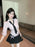 Korean College Sle Sweet And Spicy irt Top with Waist-Cinching Midi Skirt Set Cotton Blend Seven-quarter Sve Tie-waist