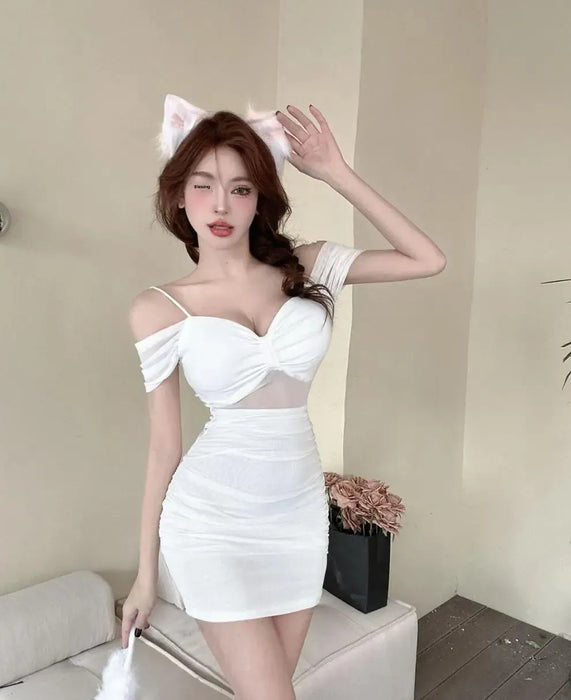 Sexy Low Cut Strapless Bodycon Dress for Women Summer Night Club Workwear Hot Girl Shoulder Bared Mini Dress Club Women's Wear