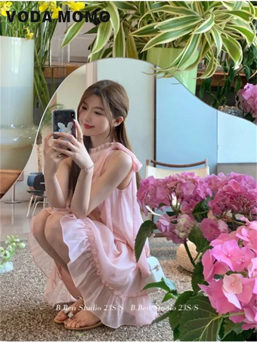 Elegant Dress Korean Style Fashion Pure Color Dress Female 2023 New Summer Sweet Y2k Mini Dress Party Women Casual Sleeveless