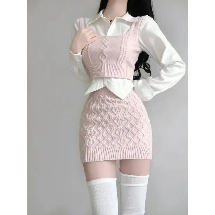 Women's Spring Suite Niche Korean Style Sweatervest Skirt Set Three Piece Single Piece Ins Fashion Overlay