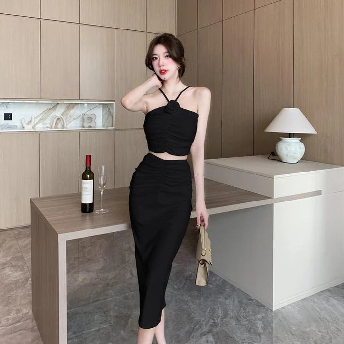 2 Pieces Skirt Sets for Women Flowers Jacket Full Luxury Designer Clothing Summer Fashion 2025 Y2k Clothes Woman Outfit Sling