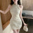 VenusFox Evening Dresses Women Flowers Elegant Mesh Patchwork Sleeveless Rhinestone Hollow Out Wedding Party Cocktail Birthday