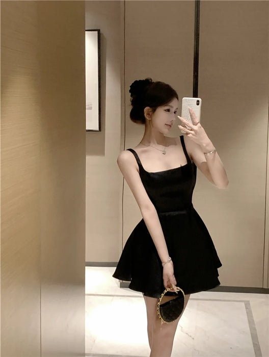 Ele Satin Slim Fit ter Dr Women's Summer High Waist Flared ort Skirt Slimming A-Line Dr Korean Sle Casual Wear