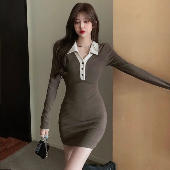 Sexy Female Dress Bodycon Tight Elegant Party Corset Outfits Full Casual Youth Retro Cotton Women's Long Sleeve Dresses Coquette