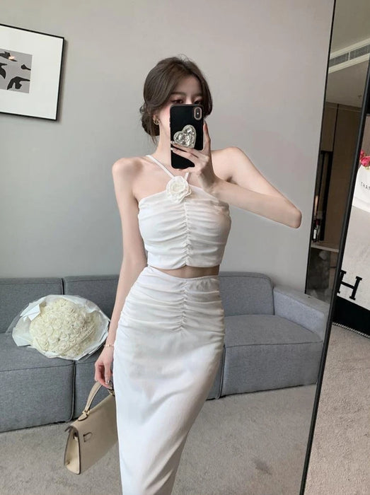 2 Pieces Skirt Sets for Women Flowers Jacket Full Luxury Designer Clothing Summer Fashion 2025 Y2k Clothes Woman Outfit Sling