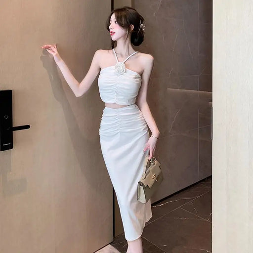 2 Pieces Skirt Sets for Women Flowers Jacket Full Luxury Designer Clothing Summer Fashion 2025 Y2k Clothes Woman Outfit Sling