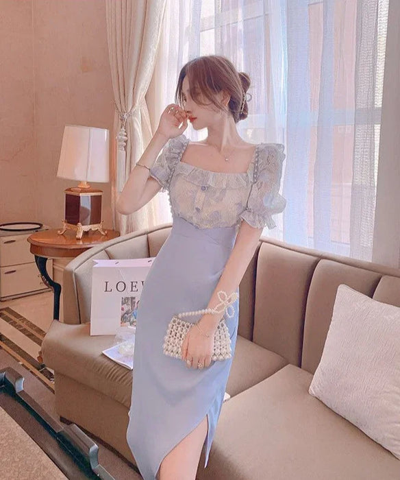2 Pieces Sets for Women Short Sleeve Skirt Slit Kawaii Clothing Trend 2024 Formal Occasion Luxury Designer Event Woman Outfit
