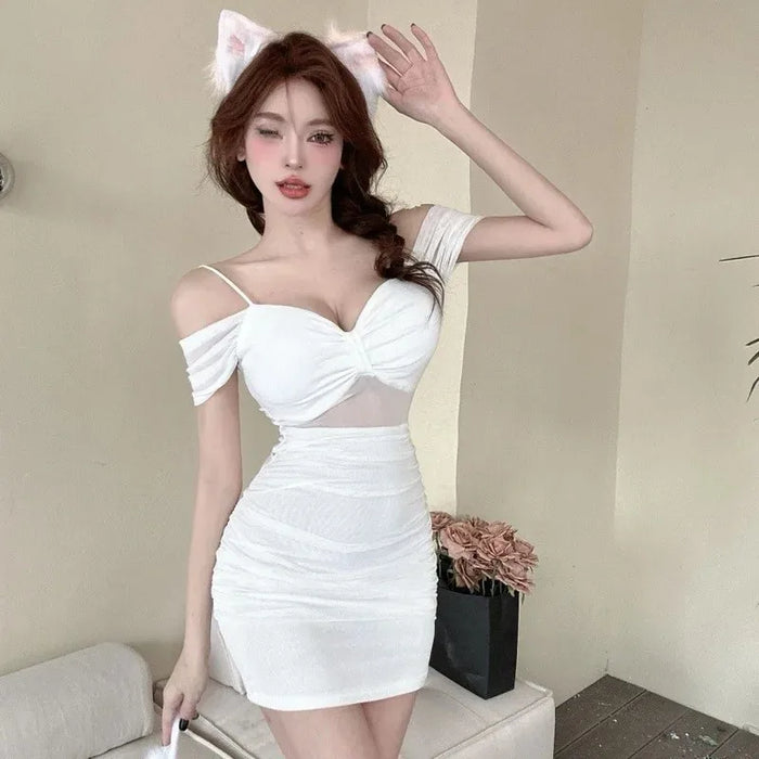 Sexy Low Cut Strapless Bodycon Dress for Women Summer Night Club Workwear Hot Girl Shoulder Bared Mini Dress Club Women's Wear