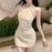 VenusFox Evening Dresses Women Flowers Elegant Mesh Patchwork Sleeveless Rhinestone Hollow Out Wedding Party Cocktail Birthday
