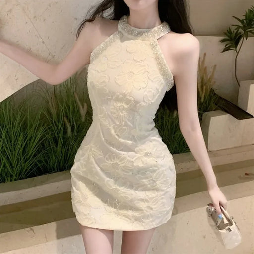 VenusFox Evening Dresses Women Flowers Elegant Mesh Patchwork Sleeveless Rhinestone Hollow Out Wedding Party Cocktail Birthday