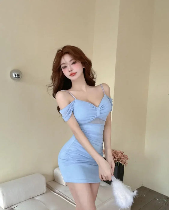 Sexy Low Cut Strapless Bodycon Dress for Women Summer Night Club Workwear Hot Girl Shoulder Bared Mini Dress Club Women's Wear
