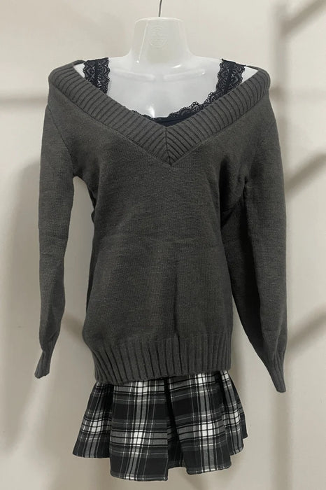 3 Pieces Set Outfits Women Korean Style Two Piece Set Knit Top Pleated Plaid Skirt Matching Set New 2000s Clothes Y2k Gyaru Girl
