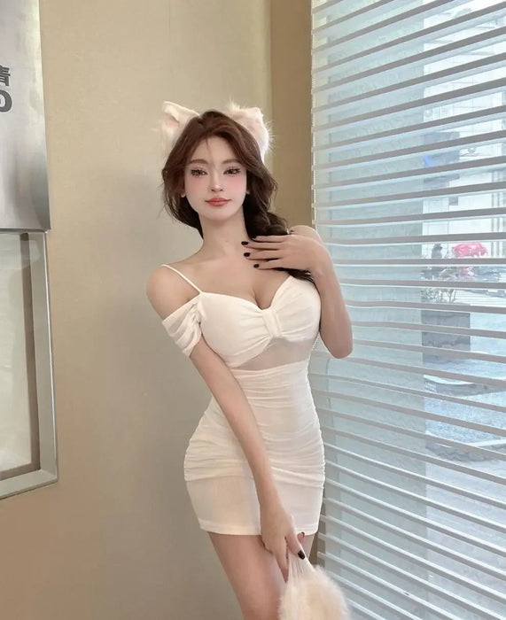 Sexy Low Cut Strapless Bodycon Dress for Women Summer Night Club Workwear Hot Girl Shoulder Bared Mini Dress Club Women's Wear