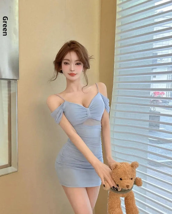 Sexy Low Cut Strapless Bodycon Dress for Women Summer Night Club Workwear Hot Girl Shoulder Bared Mini Dress Club Women's Wear