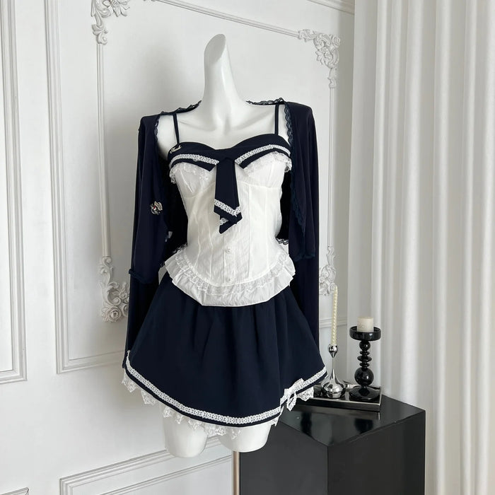 Summer Women Kpop Birthday Gyaru Y2k Coquette 2000s Aesthetic Rave Idols Outfits 2 Piece Set Camisole + Mini Pleated Skirt