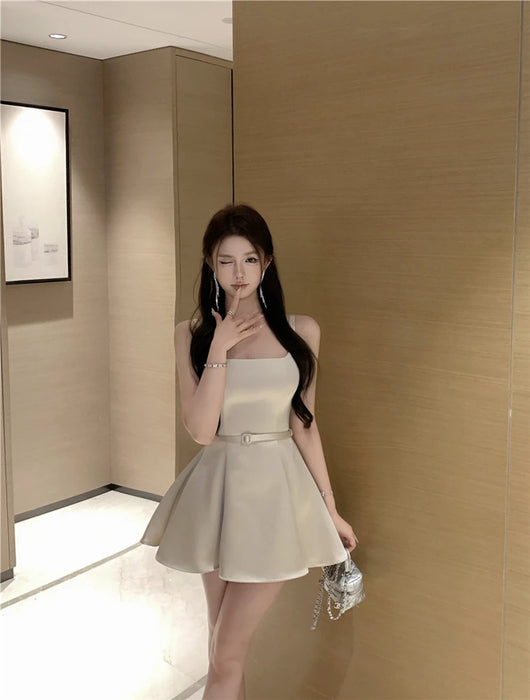 Ele Satin Slim Fit ter Dr Women's Summer High Waist Flared ort Skirt Slimming A-Line Dr Korean Sle Casual Wear