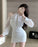Off Shoulder Dresses for Women Spring Autumn 2025 Beach Korean Fashion One Pieces Curvy Hot Kpop Chiffon Woman Long Sleeve Dress