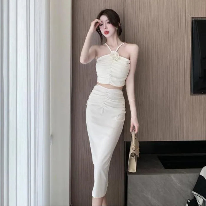 2 Pieces Skirt Sets for Women Flowers Jacket Full Luxury Designer Clothing Summer Fashion 2025 Y2k Clothes Woman Outfit Sling