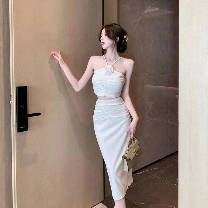 2 Pieces Skirt Sets for Women Flowers Jacket Full Luxury Designer Clothing Summer Fashion 2025 Y2k Clothes Woman Outfit Sling