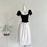 Summer Women Korean Mori Girl 2000s Aesthetic Cute Core Outfits 2 Piece Set Short Sleeve Peter Pan Collar Crop Top + Midi Skirt