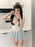 Y2k Sweet Style Skirt Set Bow Tie Peter Pan Collar Top High-Waist Puffy Skirt 2 Piece Set Summer Preppy JK Sailor Uniform Outfit