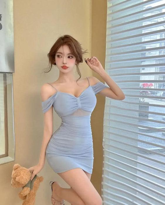 Sexy Low Cut Strapless Bodycon Dress for Women Summer Night Club Workwear Hot Girl Shoulder Bared Mini Dress Club Women's Wear