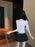 Korean College Sle Sweet And Spicy irt Top with Waist-Cinching Midi Skirt Set Cotton Blend Seven-quarter Sve Tie-waist