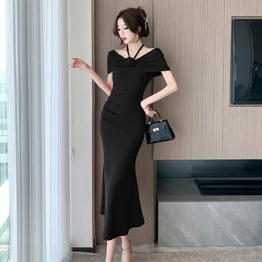 VenusFox Women's Elegant High-Slit Maxi Dress – Korean-Inspired Summer Party & Vacation Dress