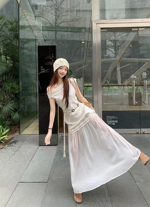 Office 2 Pieces Skirt Sets for Women Summer Fashion 2025 Korean Style Full Y2k Streetwear Chic and Elegant Co Ord Woman Outfit