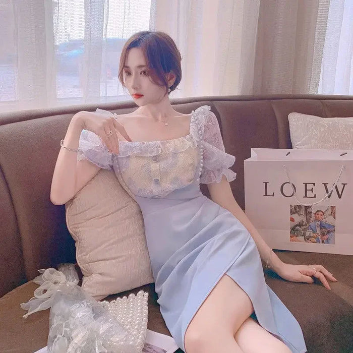 2 Pieces Sets for Women Short Sleeve Skirt Slit Kawaii Clothing Trend 2024 Formal Occasion Luxury Designer Event Woman Outfit