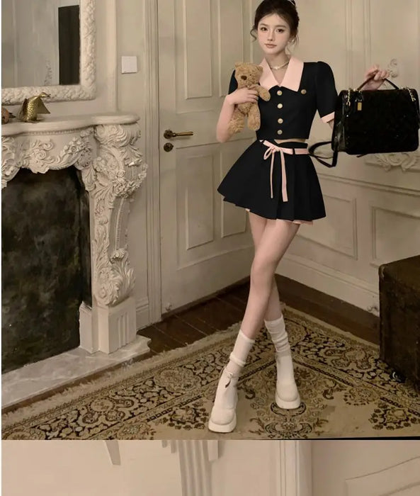 Kawaii 2 Pieces Skirt Sets for Women Vacation 2025 New Matching in The Same Full Summer Fashion Clothing Trend Woman Outfit