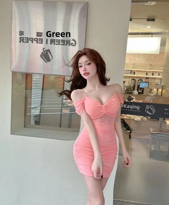 Sexy Low Cut Strapless Bodycon Dress for Women Summer Night Club Workwear Hot Girl Shoulder Bared Mini Dress Club Women's Wear