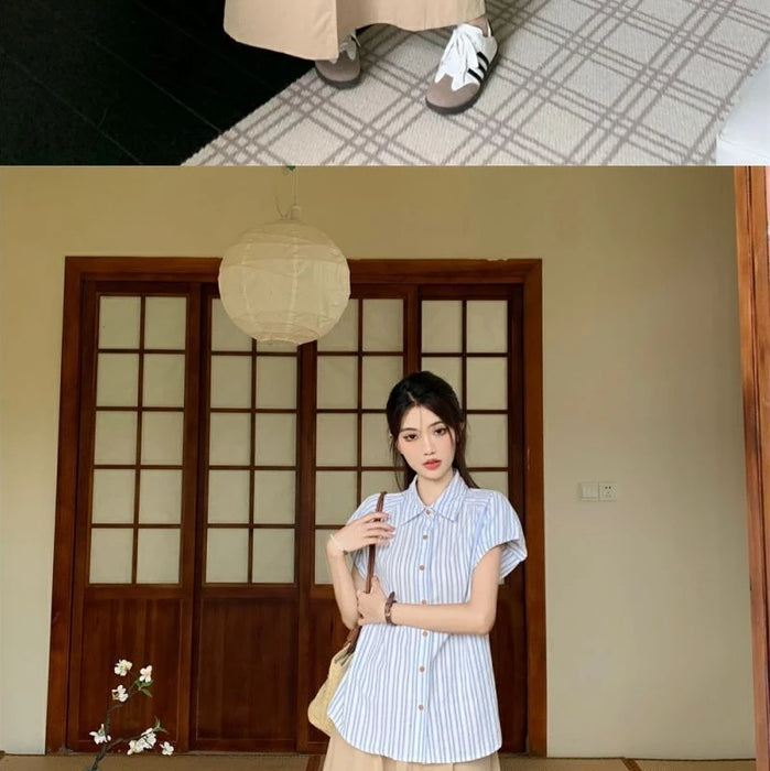 Slit Stripe Women's Two Skirt Piece Set Festival Elegant Casual Vintage New in The Same Korean Style Co Ord Chic Female Outfits