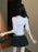 Korean College Sle Sweet And Spicy irt Top with Waist-Cinching Midi Skirt Set Cotton Blend Seven-quarter Sve Tie-waist