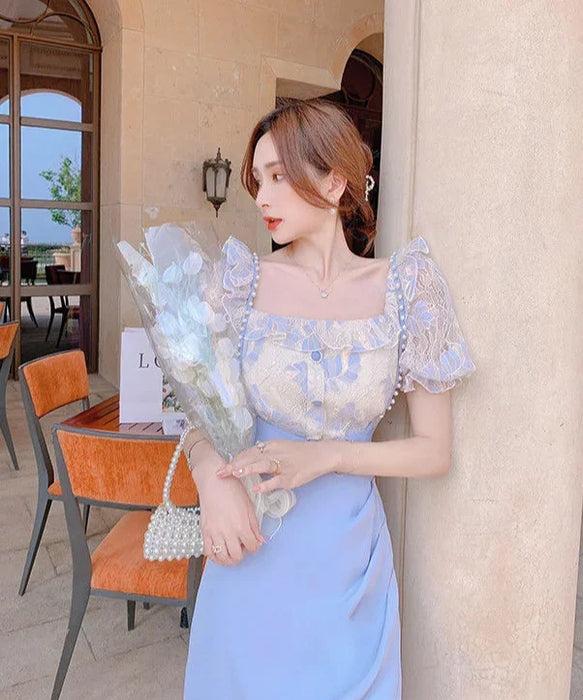 2 Pieces Sets for Women Short Sleeve Skirt Slit Kawaii Clothing Trend 2024 Formal Occasion Luxury Designer Event Woman Outfit