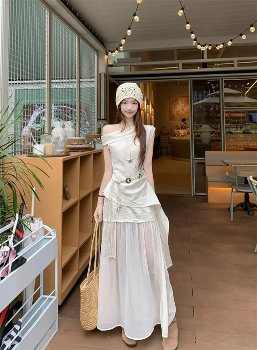 Office 2 Pieces Skirt Sets for Women Summer Fashion 2025 Korean Style Full Y2k Streetwear Chic and Elegant Co Ord Woman Outfit