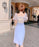 2 Pieces Sets for Women Short Sleeve Skirt Slit Kawaii Clothing Trend 2024 Formal Occasion Luxury Designer Event Woman Outfit