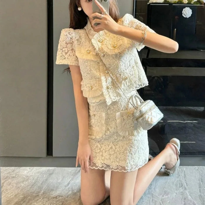2 Pieces Sets for Women Mini Short Sleeve Skirt Party Lightly Cooked Woman Outfit Kawaii Beach Summer Fashion 2024 New Matching