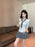 Korean College Sle Sweet And Spicy irt Top with Waist-Cinching Midi Skirt Set Cotton Blend Seven-quarter Sve Tie-waist