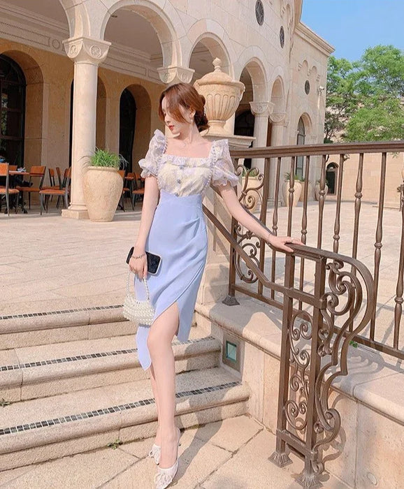 2 Pieces Sets for Women Short Sleeve Skirt Slit Kawaii Clothing Trend 2024 Formal Occasion Luxury Designer Event Woman Outfit