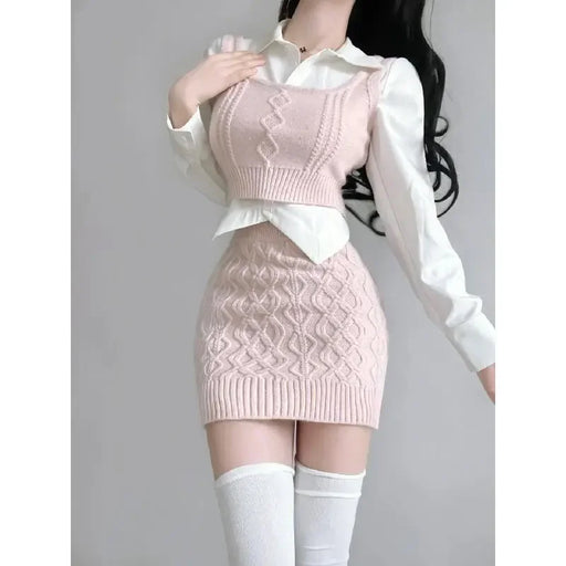 Women's Spring Suite Niche Korean Style Sweatervest Skirt Set Three Piece Single Piece Ins Fashion Overlay