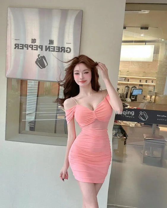Sexy Low Cut Strapless Bodycon Dress for Women Summer Night Club Workwear Hot Girl Shoulder Bared Mini Dress Club Women's Wear