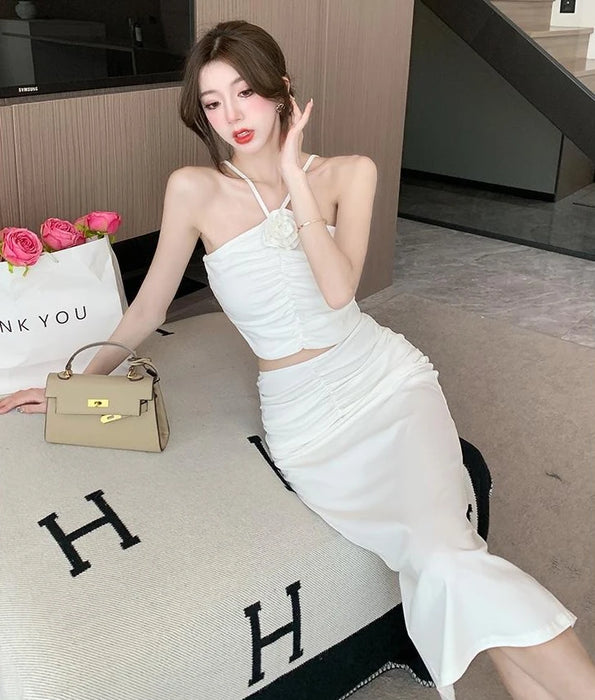 2 Pieces Skirt Sets for Women Flowers Jacket Full Luxury Designer Clothing Summer Fashion 2025 Y2k Clothes Woman Outfit Sling
