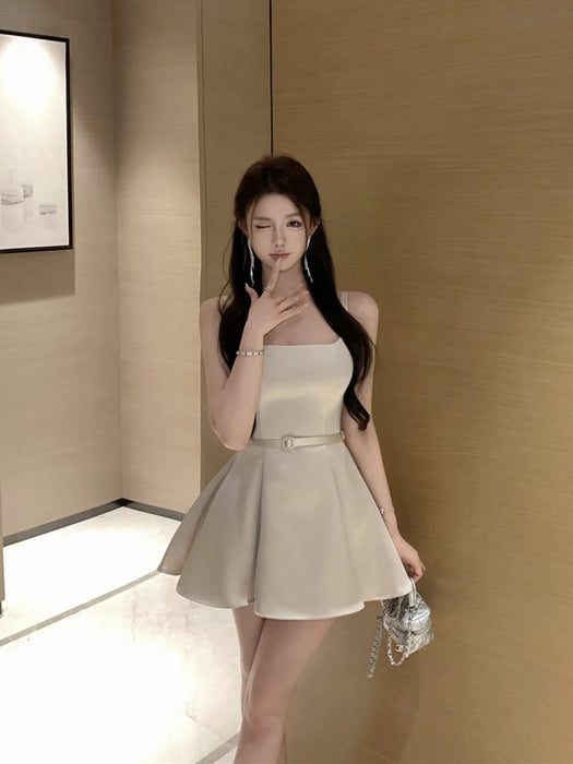Ele Satin Slim Fit ter Dr Women's Summer High Waist Flared ort Skirt Slimming A-Line Dr Korean Sle Casual Wear