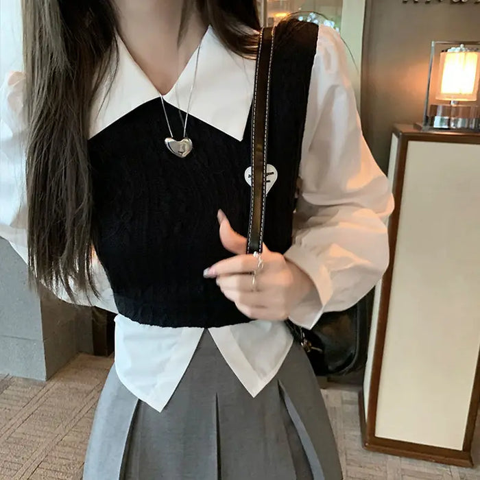 Women's Spring Autumn Preppy Style Clothing 2025 New Student Patchwork Shirt Mini Pleated Skirts Outfits High School Uniform