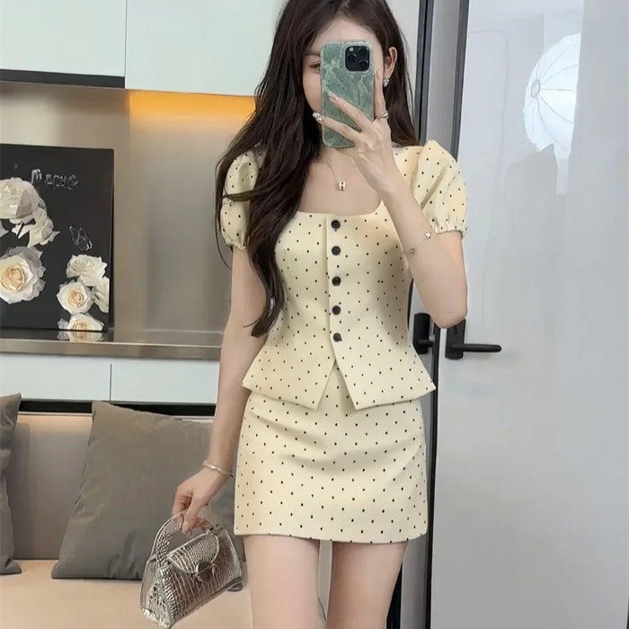 Party Short Sleeve Kawaii 2 Pieces Sets for Women Skirt Woman Outfit Y2k Streetwear New in The Same Matching Vintage Stylish
