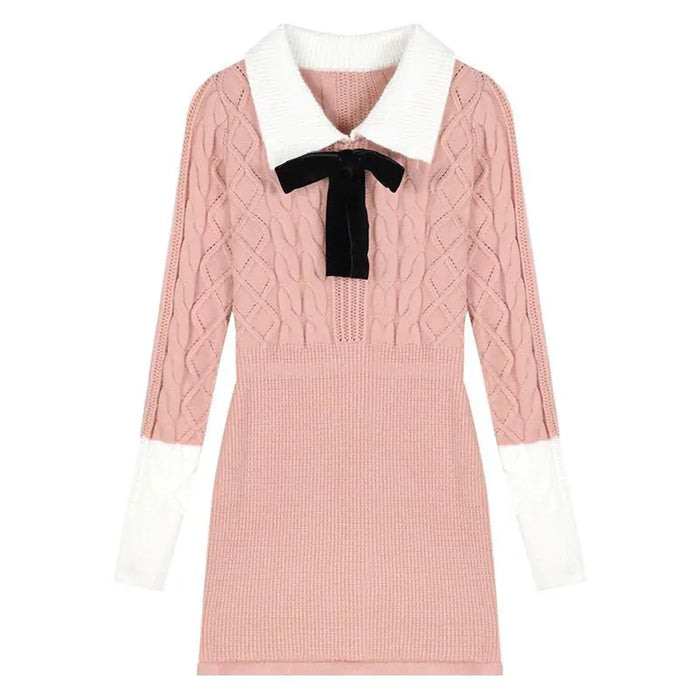 Bow Female Knit Dress High Quality Deals Trend Fashion Korean Comfortable Casual Essential New in Pink Women's Crochet Dresses